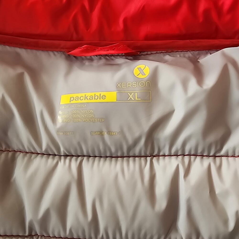Xersion Packable Puffer Jacket Red Gray Trim Men’… - image 3